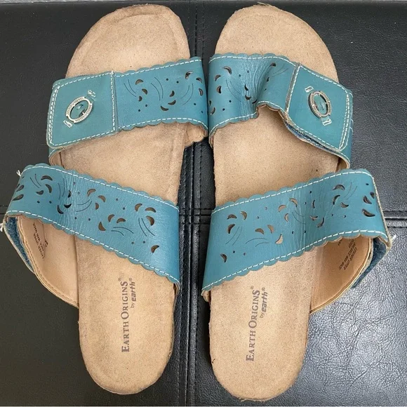 Women’s Earth Origins Tessa Velcro Comfort Sandals Turquoise Teal Blue 11 Wide - Picture 6 of 14